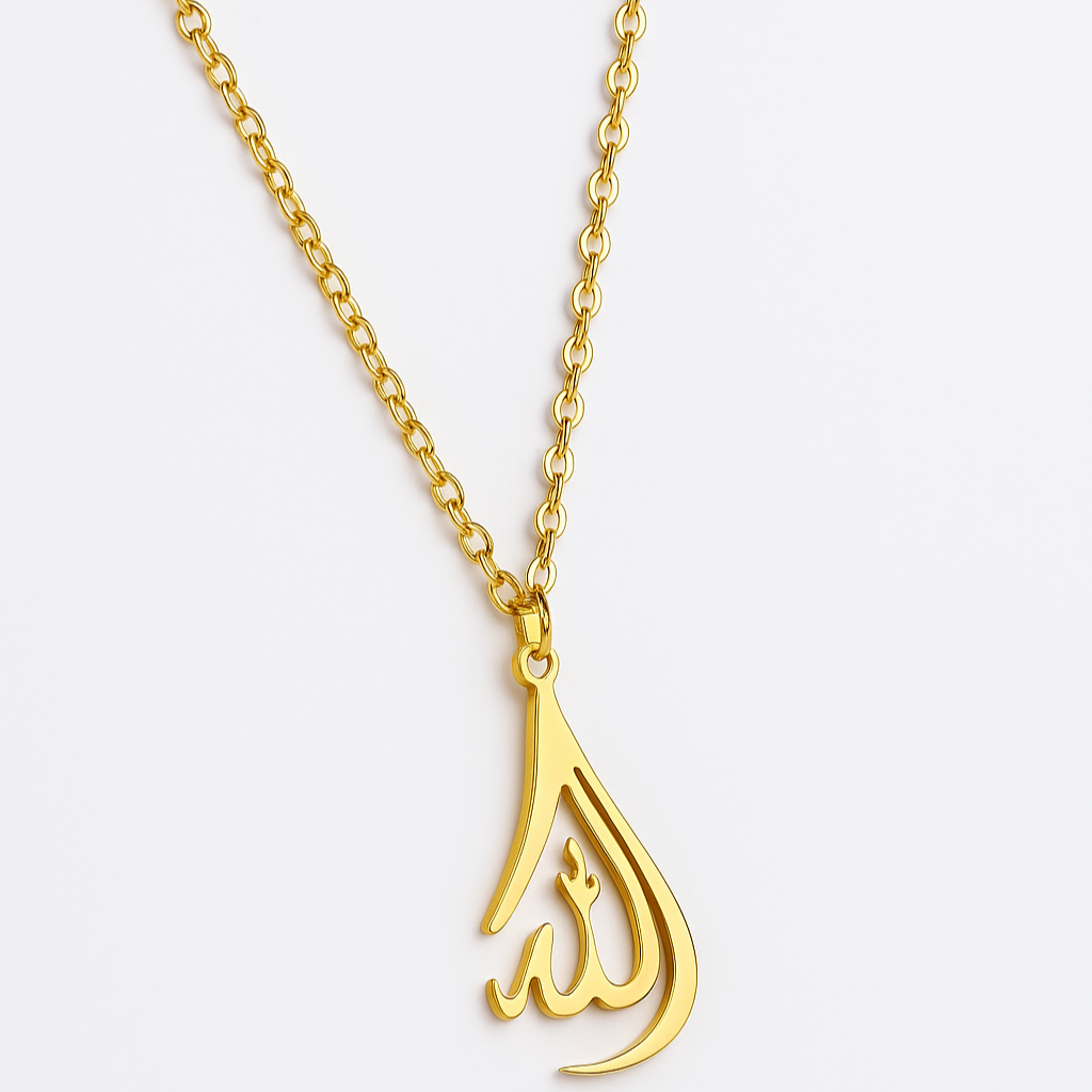 Stainless Steel Allah Necklace, Gold Plated