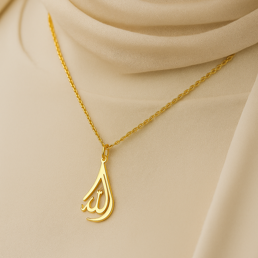 Stainless Steel Allah Necklace, Gold Plated