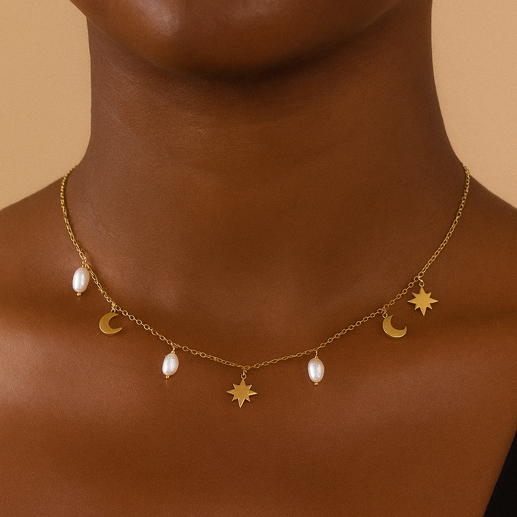 Luńa Perla 18K Gold Plated Necklace – Elegant Tarnish-Resistant | Shop Hudda