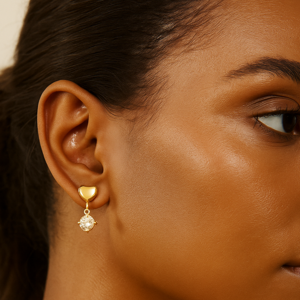 Aurora Drop Earrings – 18K Gold Plated with White Stone | Shop Hudda