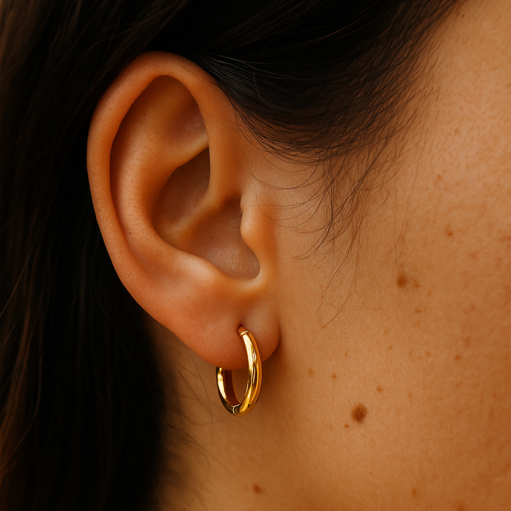 18K Gold Plated Hoop Earrings, Tarnish Free & Waterproof 2.5*14mm | Shop Hudda