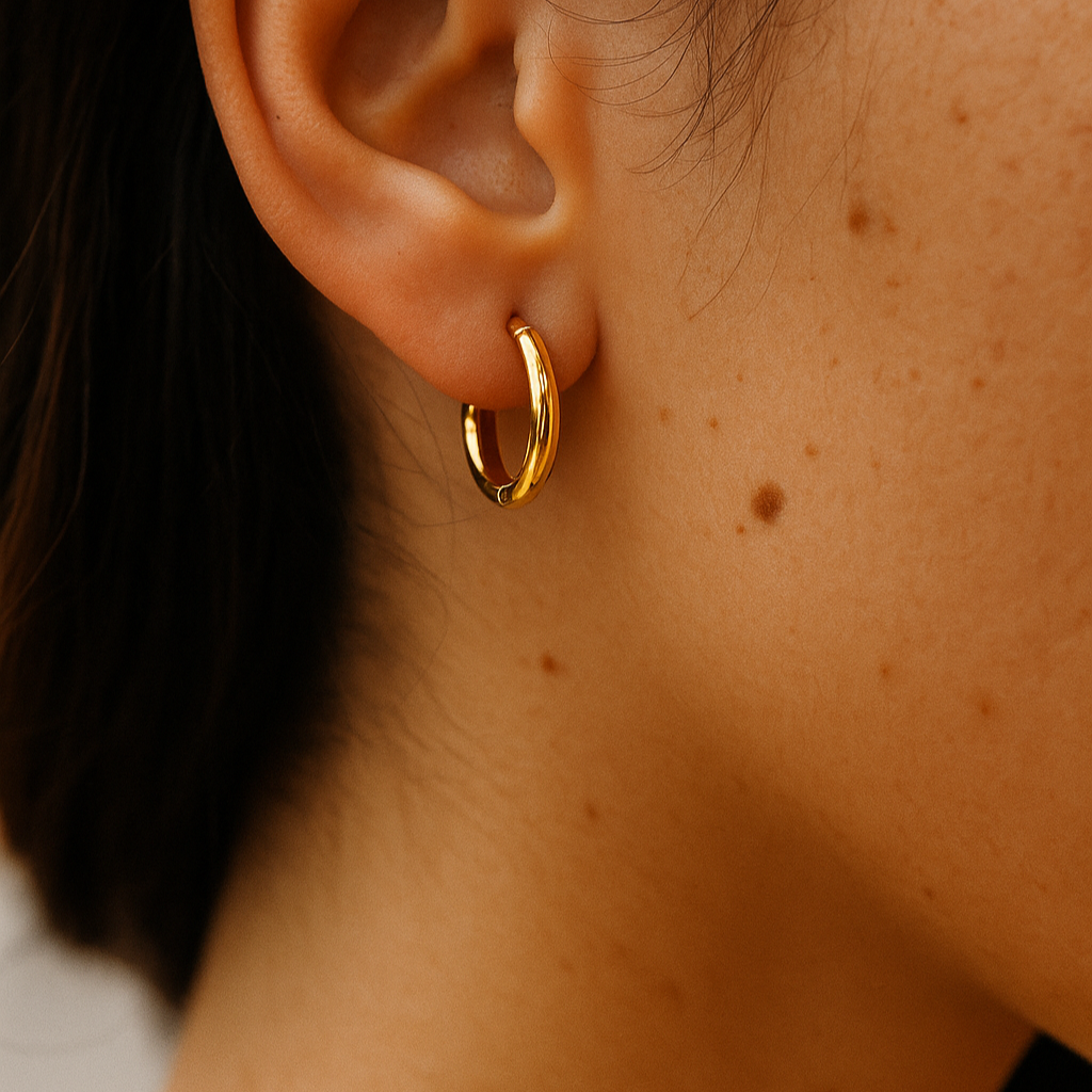 18K Gold Plated Hoop Earrings, Tarnish Free & Waterproof 2.5*14mm | Shop Hudda