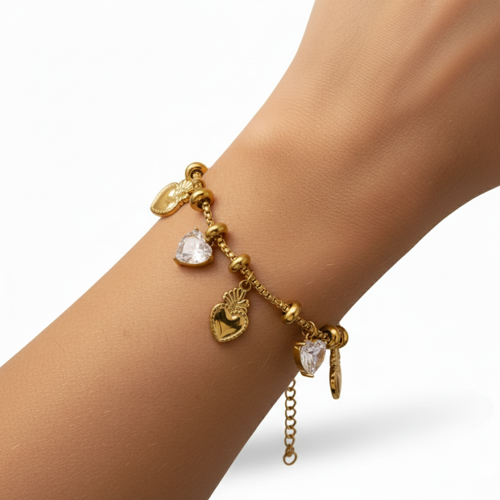 Pineheart Bracelte 18K Gold Plated  charm braclet , Stainless Steel