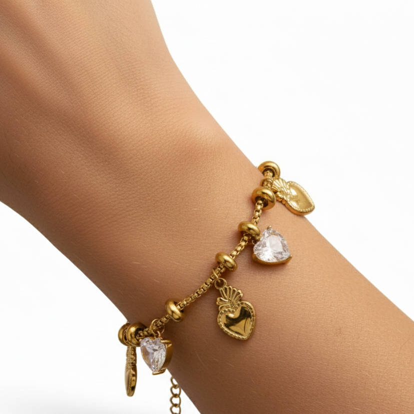 Pineheart Bracelte 18K Gold Plated  charm braclet , Stainless Steel