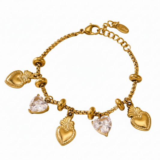 Pineheart Bracelte 18K Gold Plated  charm braclet , Stainless Steel