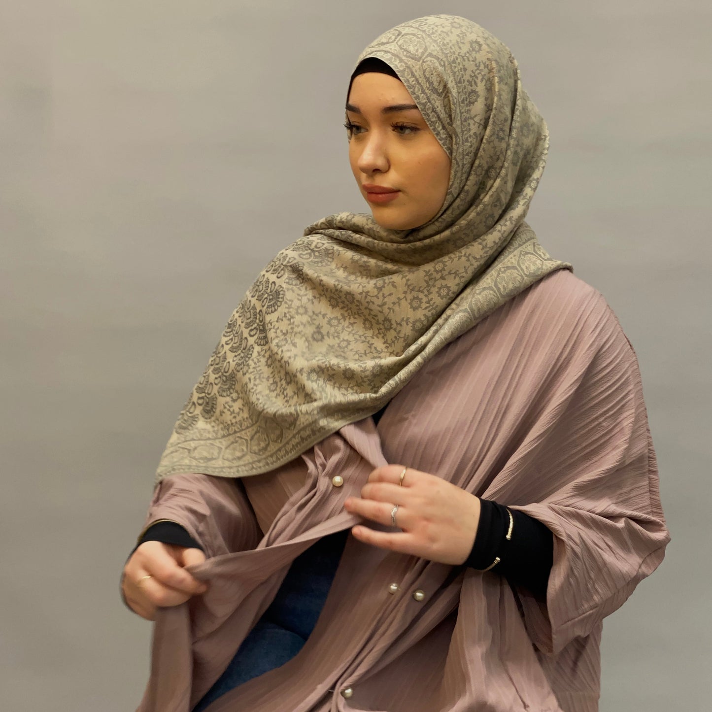 Pashmina Hijab, Women's Pattern Fashionable Warm Printed Scarf, Frosted Veil Hijab By Hudda