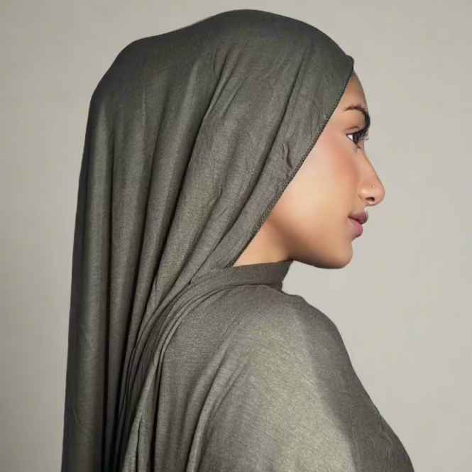 Green Jersey Hijab with Rolled Edges