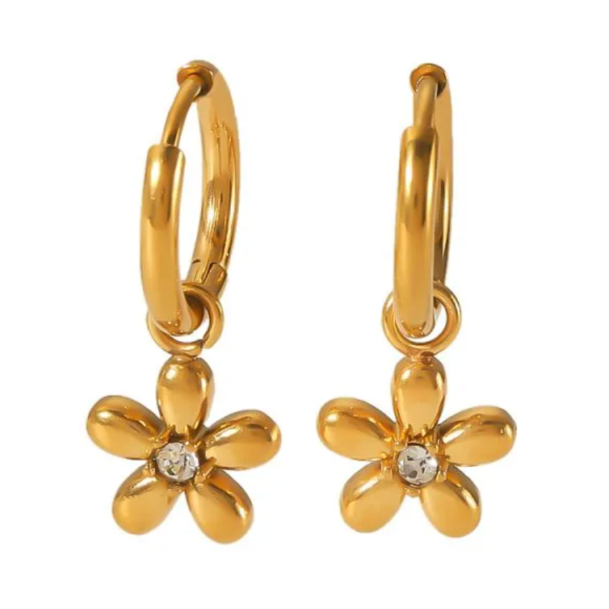 Daisy Hoops – 18K Gold Plated Stainless Steel Earrings | Shop Hudda